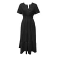 thumbnail image 4 of Wdgfv Women's 2026 Summer Short Sleeve Maxi Dress Casual V Neck Hollow Out Eyelet Ruffle Swing A Line Long Dresses Black M, 4 of 5