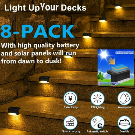 

8 Solar Deck Lights Outdoor Waterproof LED Steps Lamps for Stairs Fence