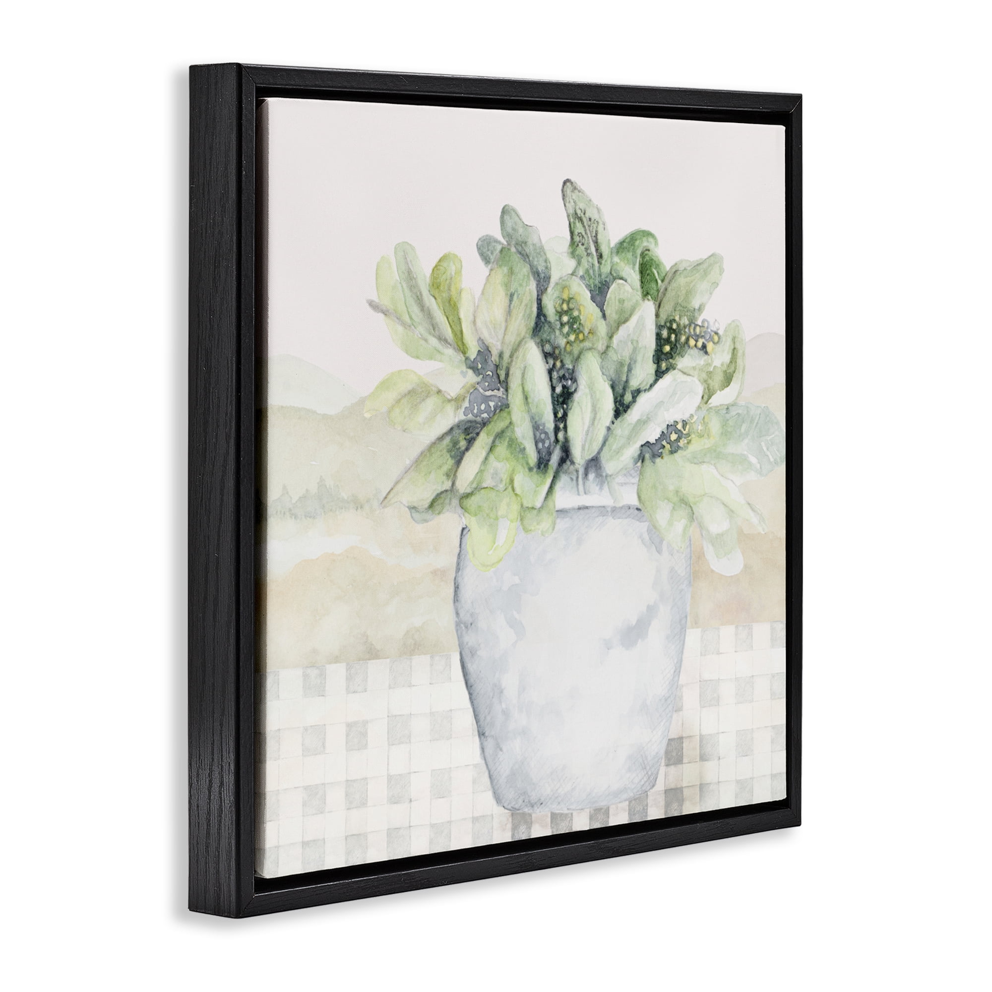 Stupell Industries Potted Farm Herbs Arrangement Black Framed Floater Canvas Wall Art, design by Janice Gaynor