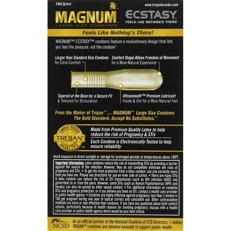 TROJAN MAGNUM Ecstasy Condoms Ultrasmooth Lubricant Large Size 10 Each  (Pack of 3) - Walmart.com