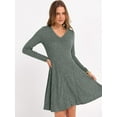 thumbnail image 3 of Women Long Sleeve Ribbed Knit Short Dresses  Fall Winter V Neck Casual Swing A Line Sweater Dress, 3 of 16