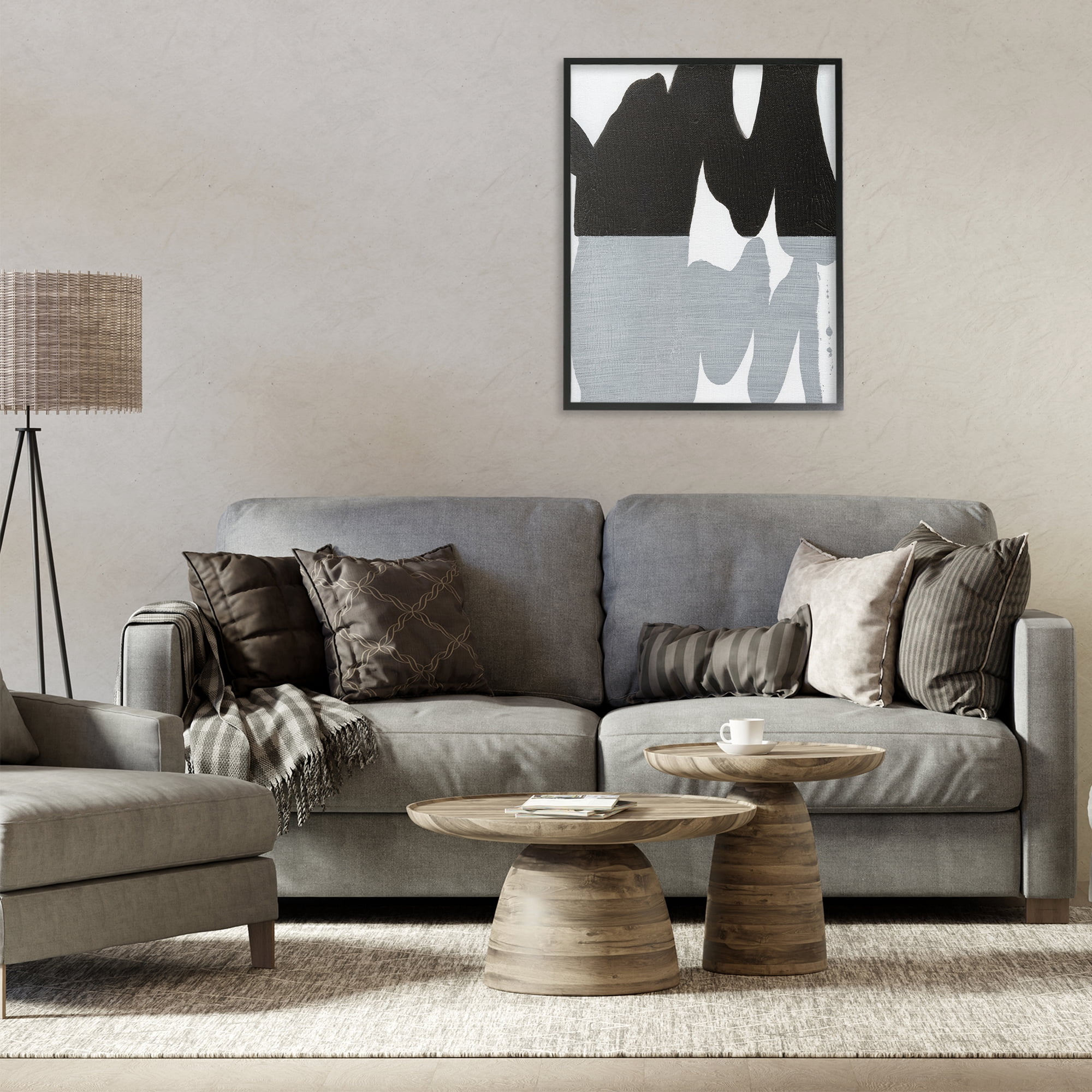 Stupell Industries Black Organic Form Abstract Painting Black Framed Art Print Wall Art, 24 x 30