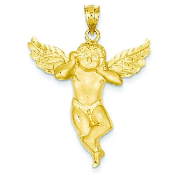 FindingKing 14K Yellow Gold Angel Pendant Charm Religious Walmart