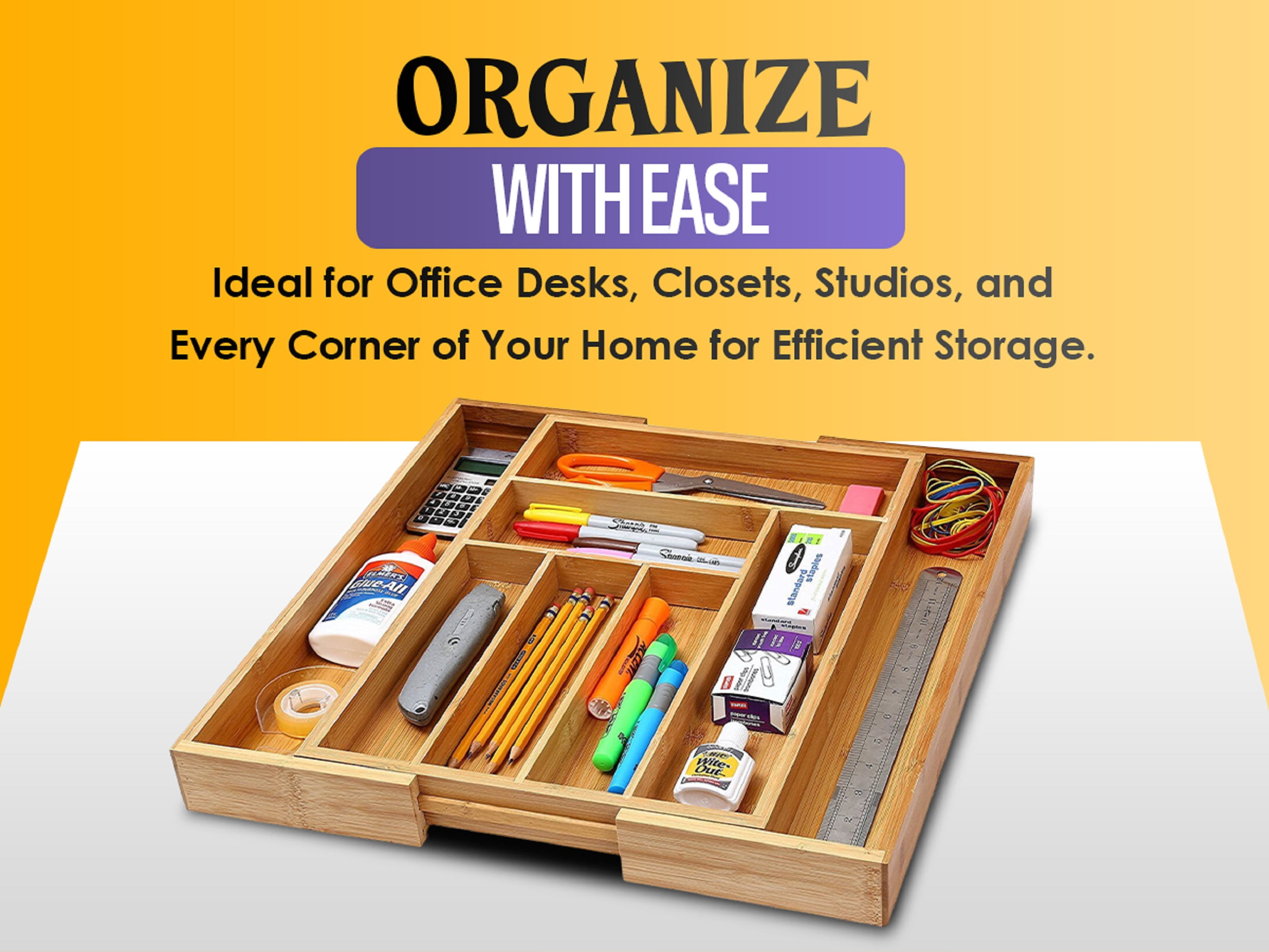 YBM Home Bamboo Drawer Organizer for Home Organization - 9 Compartment Tray, Brown