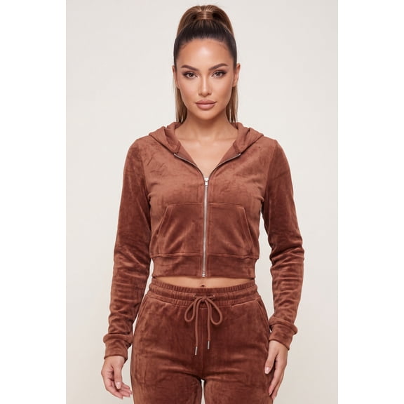 Women's Velour Zip Front Cropped Sweatshirt