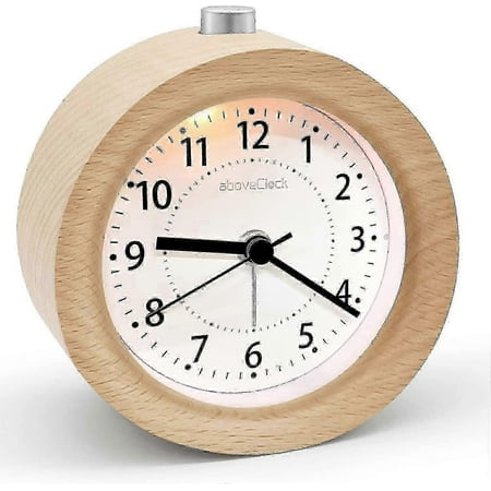 Analog alarm clock without ticking, wooden alarm clock with snooze function, retro alarm clock with night light, battery alarm clock without radiation