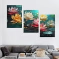 thumbnail image 4 of Nawypu  Flower Canvas Wall Art for Living Room, Teal Wall Decor for Bedroom, Vintage Lotus Painting, Colorful Floral Prints Artwork for Home, Retro Aesthetic Picture 12''x16''X3 Panels, 4 of 4