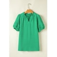 thumbnail image 6 of Women's Bright Green Textured Puff Short Sleeve Notched V Neck Top | [ZhiHiMeRi] | (US 12-14)L, 6 of 12