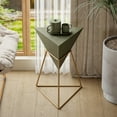 thumbnail image 6 of COZAYH Modern Geometric End Table with Wooden Top and Golden Metal Base, Unique Pyramid Side Table Plant Stand for Office, Living Room, Bedroom, Triangle (Green), 6 of 9