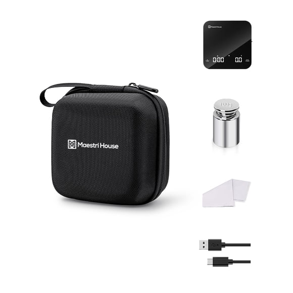 Maestri House Mini Coffee Scale Barista Kit with 100g Calibration Weight & Carrying Case, Rechargeable Espresso Scale with Timer,