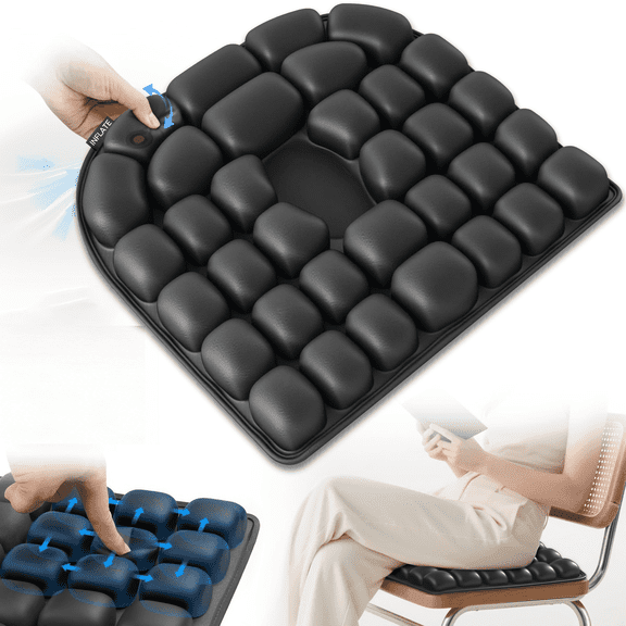 Adjustable Inflatable 3D Air Seat Cushion, Portable Reusable Pressure Relief Pad for Car, Wheelchair, Office & Airplane All Day Sitting