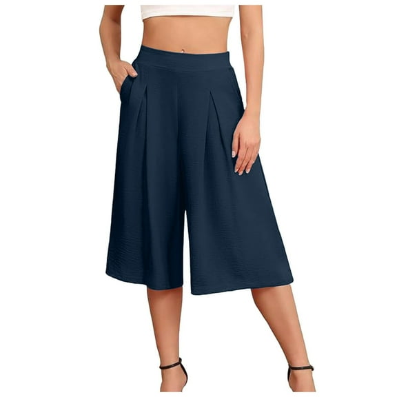 OSOLU Solid Color Wide Leg Women Capri Pants High Elastic Waisted Loose Casual Trousers Lightweight Comfy Pants With Pockets S 2XL Daily Relaxed Fit Breathable Bottoms