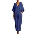 thumbnail image 2 of Ayolanni 3/4 Sleeve Dresses for Women 2026 Cotton V Neck Shift Maxi Dresses Casual Solid Holiday Flowy Long Dress with Pockets Blue XXL, 2 of 6