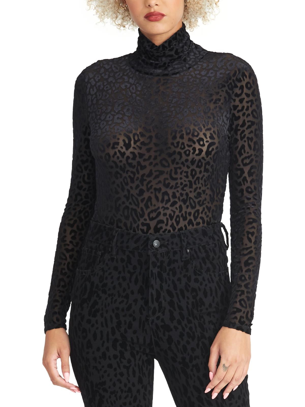 Rachel Rachel Roy Womens Velvet Animal Print Turtleneck Top