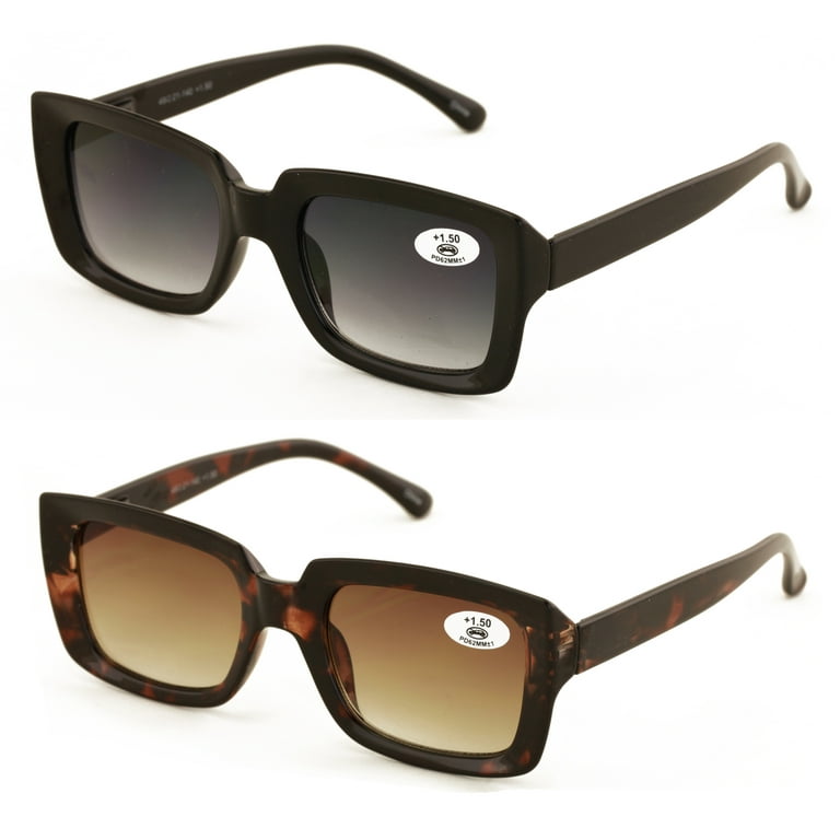 2 Pairs Women Outdoor Reading Sunglasses Rectangular Full 