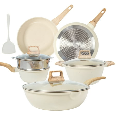 Sugift 1 Piece Nonstick Aluminum and Granite Pot and Pan Set  White