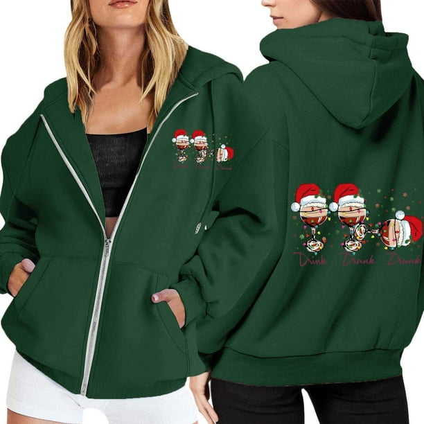 WILLBEST Sudadera Deportiva para Mujer, con Estampado Navideño, Cremallera, Manga Larga, Bolsillo, Cordón Ajustable, Estilo Casual con Capucha, Modelo 1888 Grande