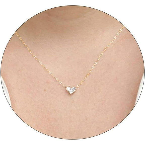 Dainty Heart Necklace For Women, 14K Gold Plated/Rose Gold/Silver Tiny Cute Heart Pendant Necklace Minimalist Choker Cz Necklace Jewelry Gifts For Women[o1536]