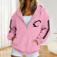 thumbnail image 2 of FUZHIQ Women's Half Zip Football Graphic Hoodid Sweatshirt, Long Sleeve Casual Pullover with Pocket, Fall Game Day Top for Football Fans, 2 of 5