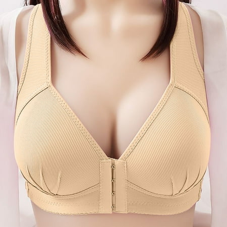 

ELFINDEA Womens Tops Ladies No Steel Ring Bra Front Closure Extra-Elastic Breathable Lace Trim Bra Underwear Full Cup Complexion 36