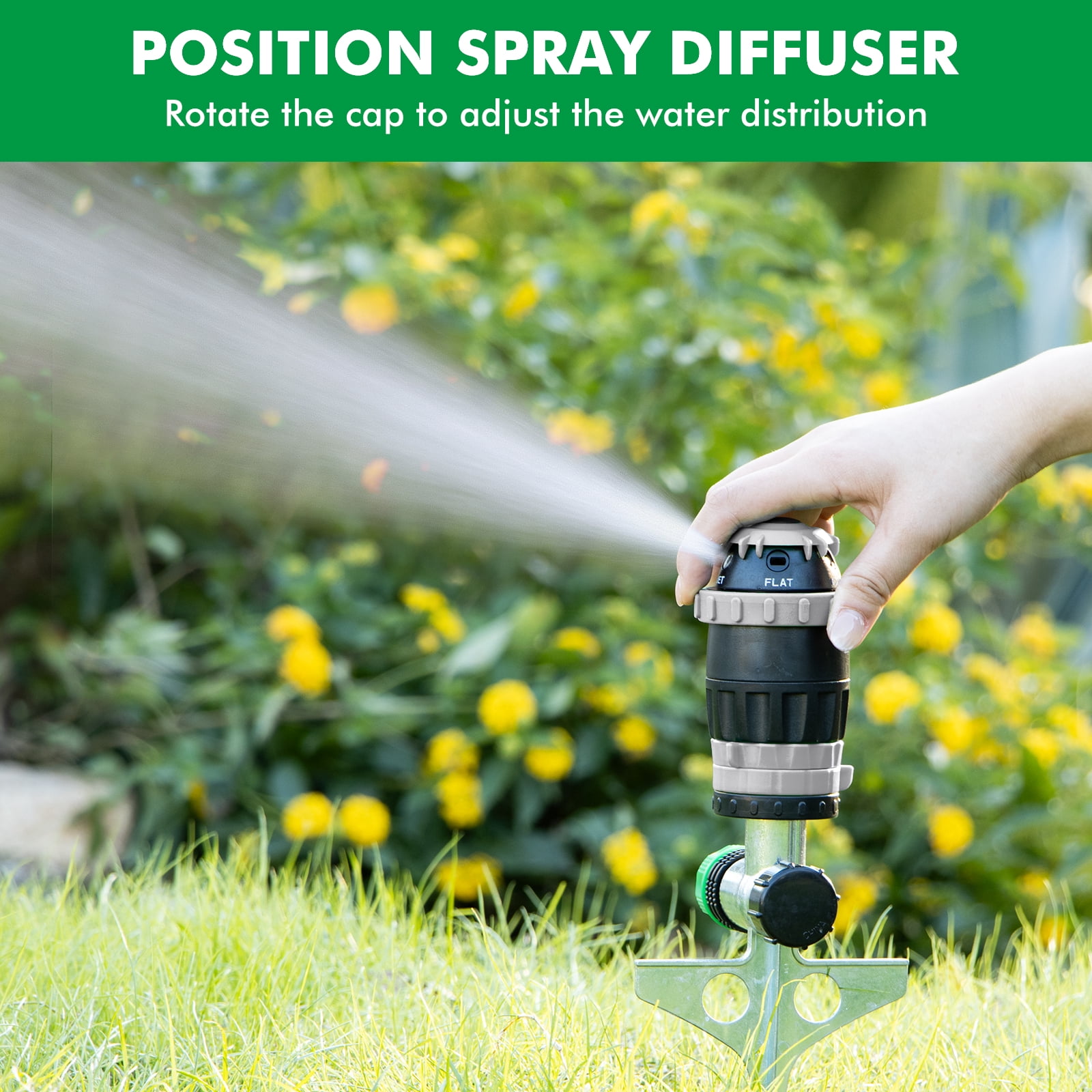 [2 Pack] Restmo Gear Drive Sprinkler with Metal Spike Base, 5-Pattern Heavy Duty Gardening Watering System, Multi-Adjustable Lawn Sprinkle for Garden Plant, Flower Bed and Large Yard Area, Gray