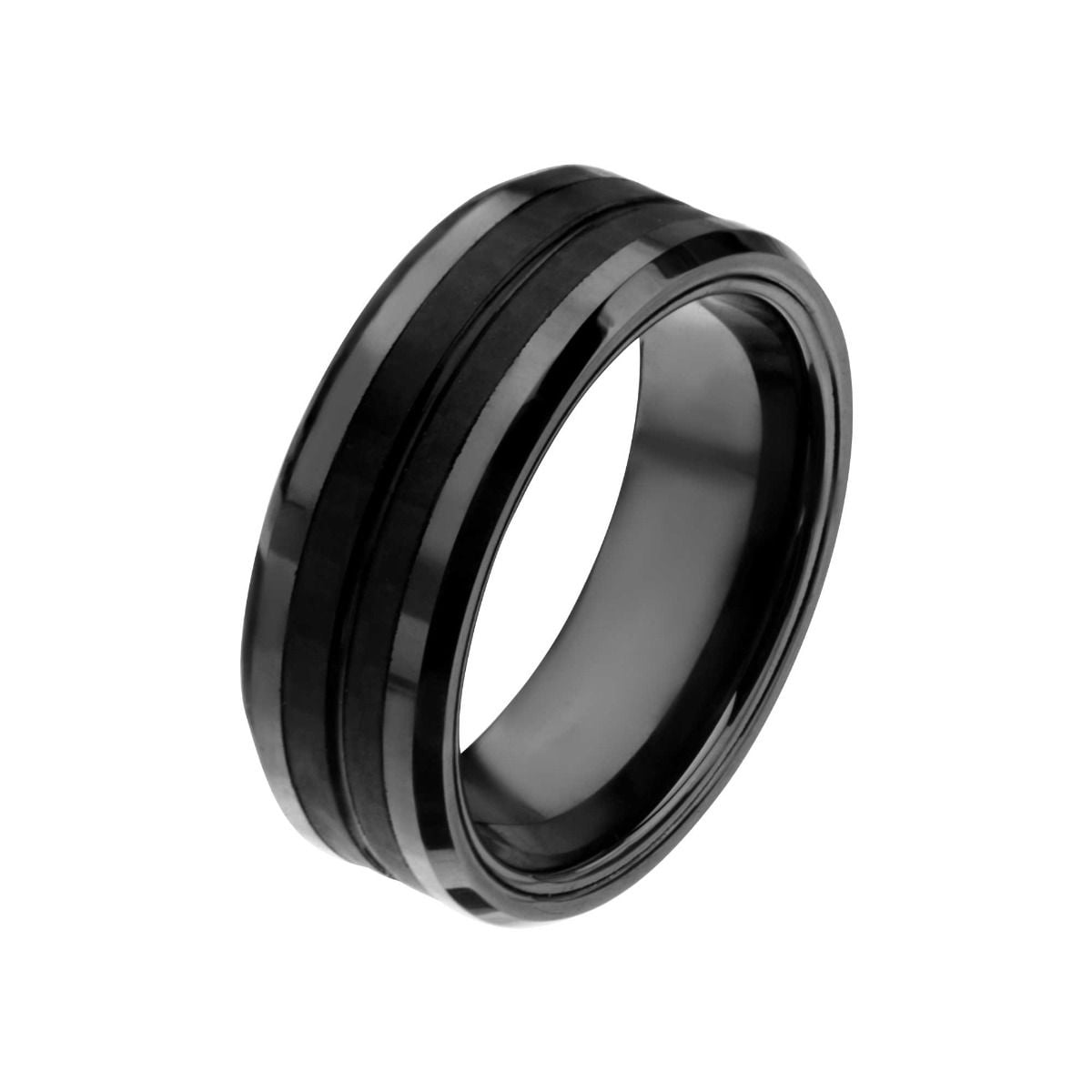 CROSS ON BLACK PLATED  316L Stainless Steel Ring SIZES 9-13 