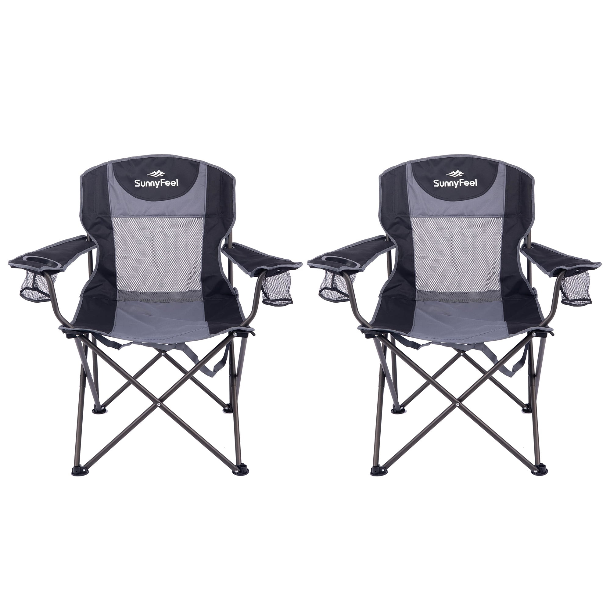 SunnyFeel Oversized Folding Camping Chair, Padded Portable Lawn Chair with Cooler for Adults
