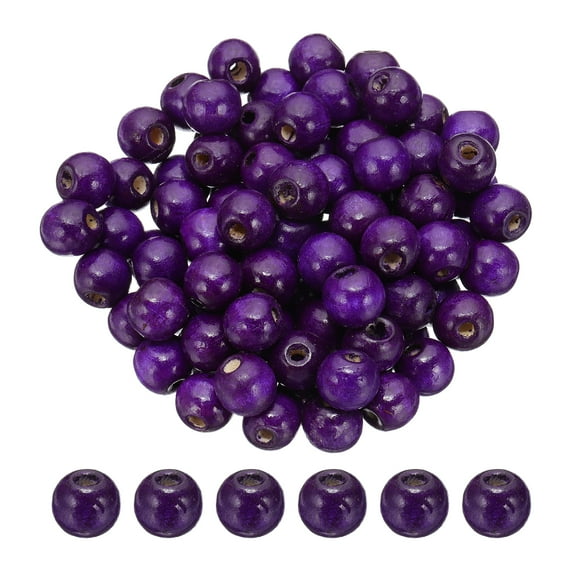 Uxcell 14mm Wooden Beads for Craft, 100 Pcs Round Beads Loose Spacer for Macrame Jewelry DIY Decor, Purple