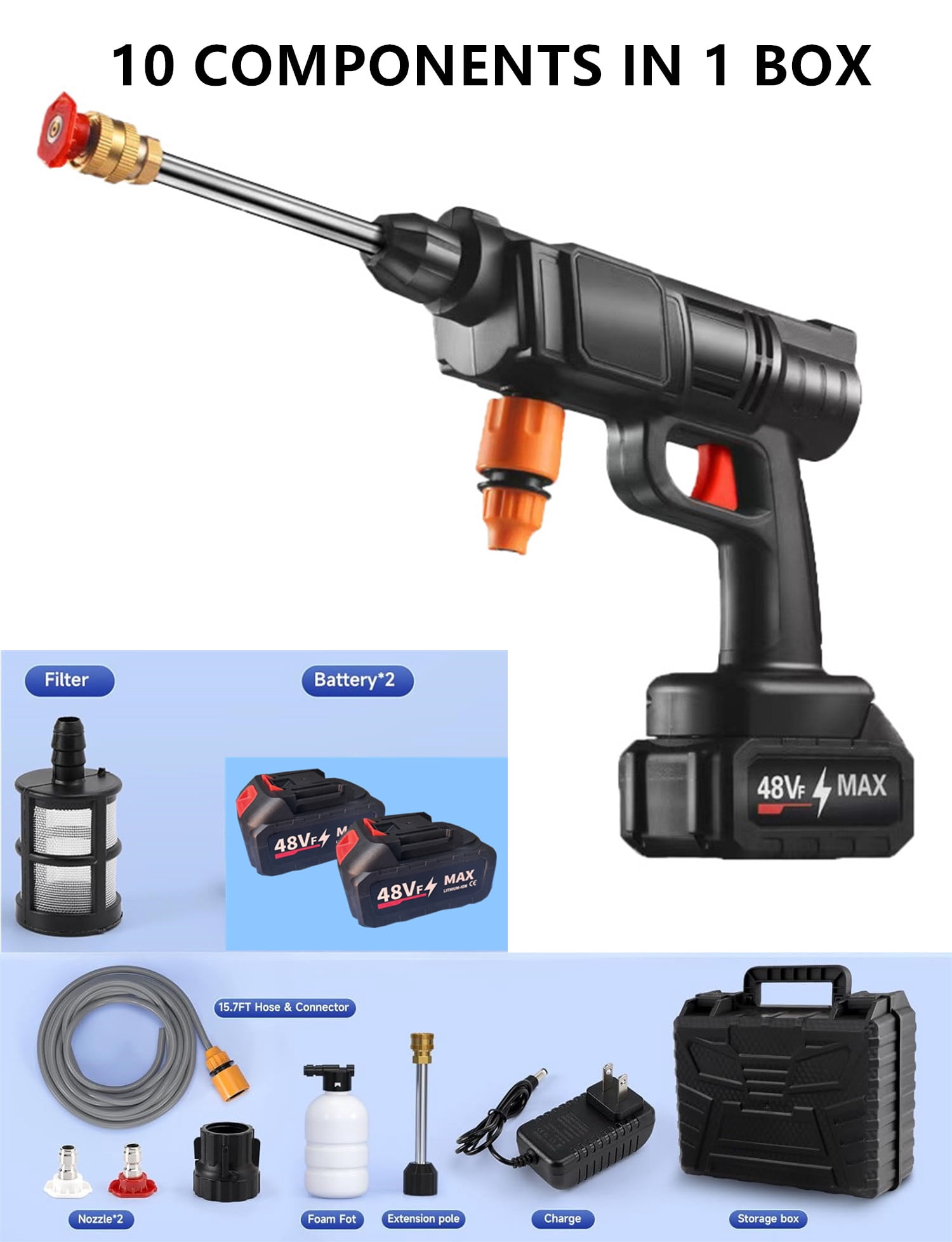 Topteng Power Blaster Plus Pressure Washer Cordless Portable Electric High Pressure Water Spray Gun and Hose Car Washer Cleaner Tool for Balconies Windows, Exterior Walls, Floors, Fences, Gardens
