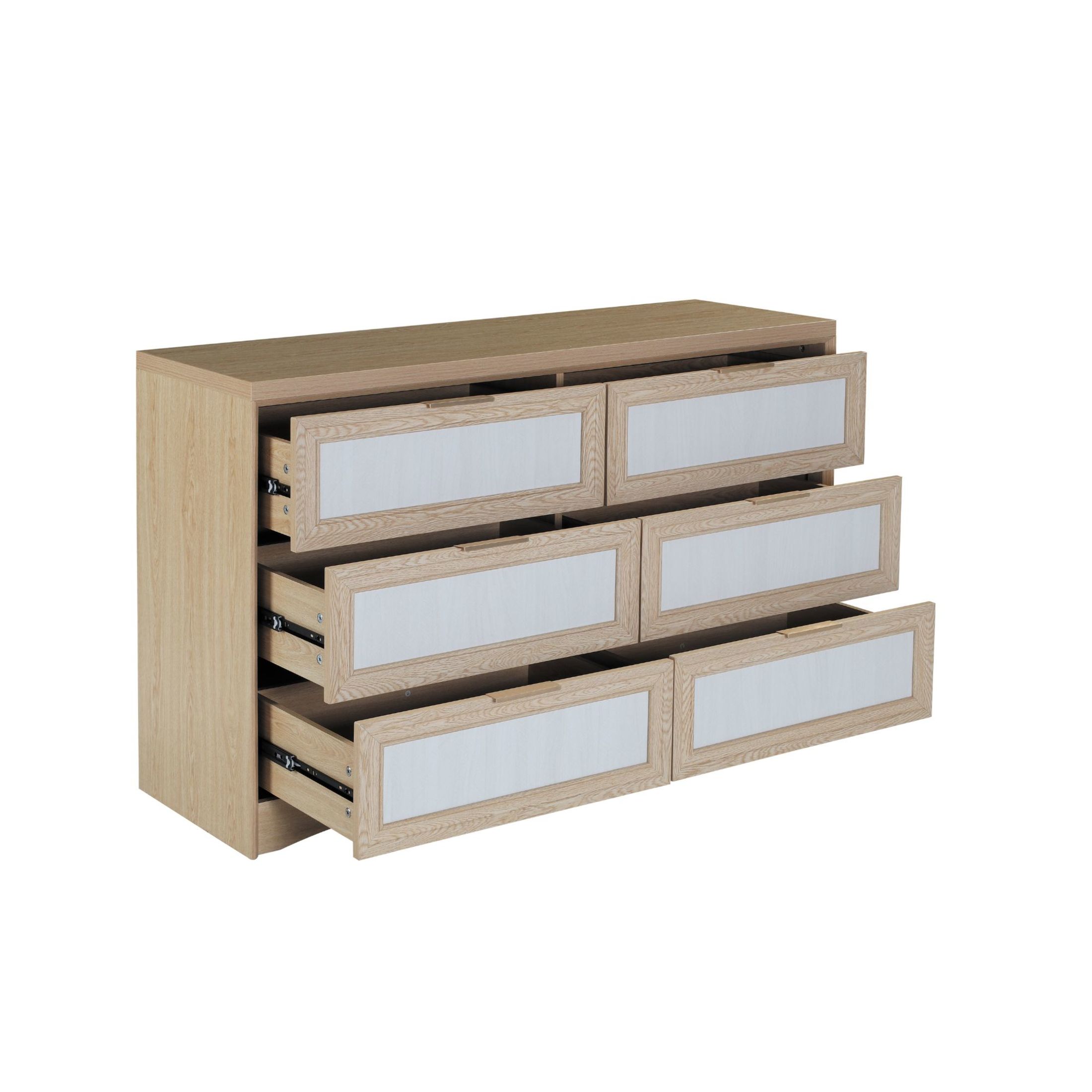 GDF Studio 47.24" Farmhouse Dresser with 6 Drawers, Wide Storage Cabinet, Light Oak+White