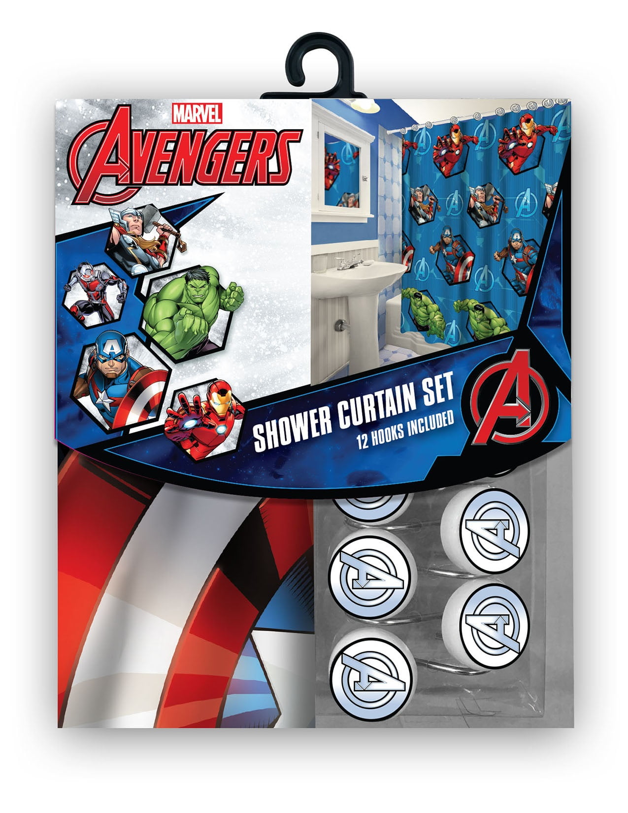 All New Fabric Marvel Shower Curtain Set With 12 Matching Hooks All New Fabric Marvel Shower Curtain Set With 12 Matching Hooks
