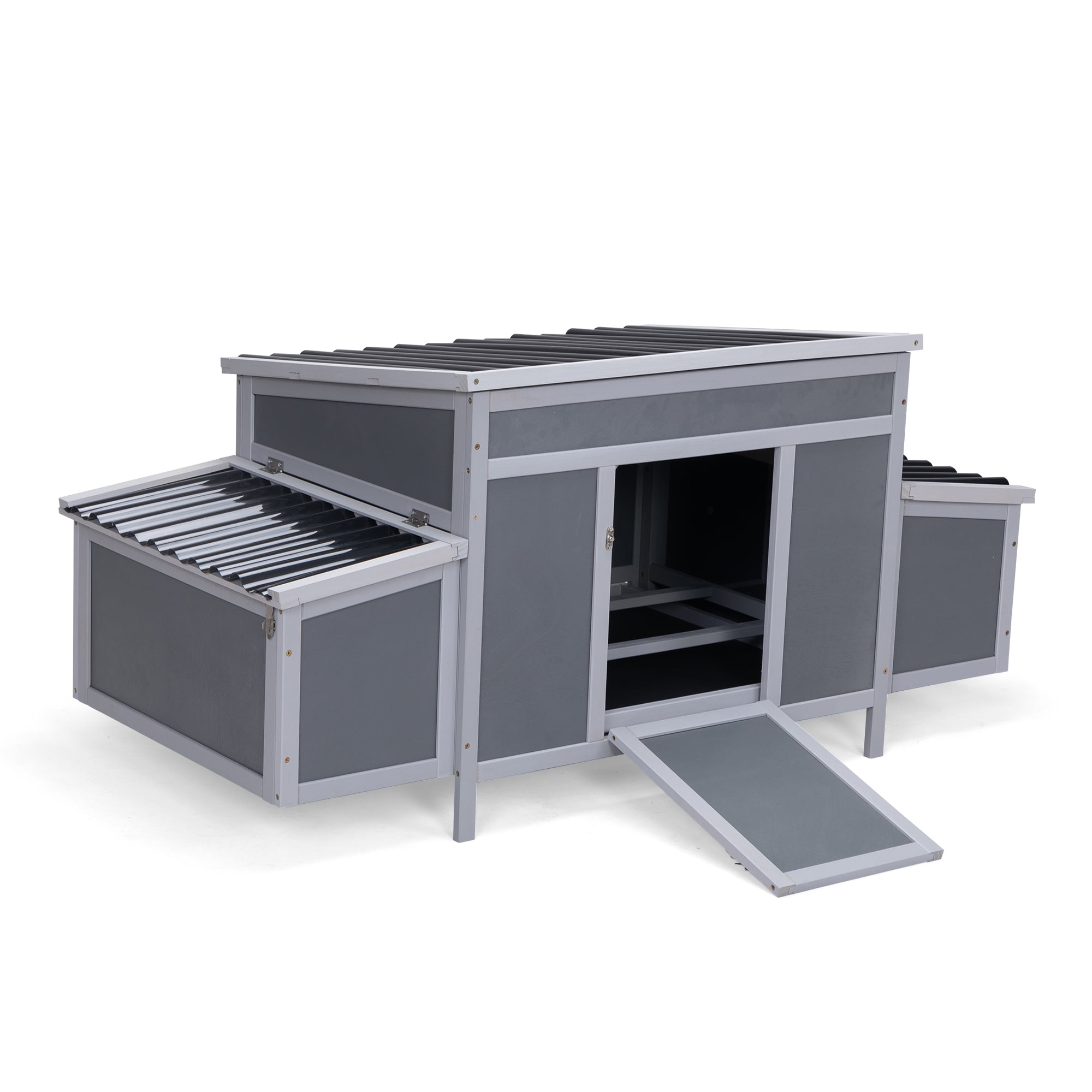 Pefilos 58" Wooden Rabbit Hutch Outdoor & Waterproof Guinea Pig Hutch with Egg Carton and Pull-Out Drawer, Gray Pefilos 58" Wooden Rabbit Hutch Outdoor & Waterproof Guinea Pig Hutch with Egg Carton and Pull-Out Drawer, Gray