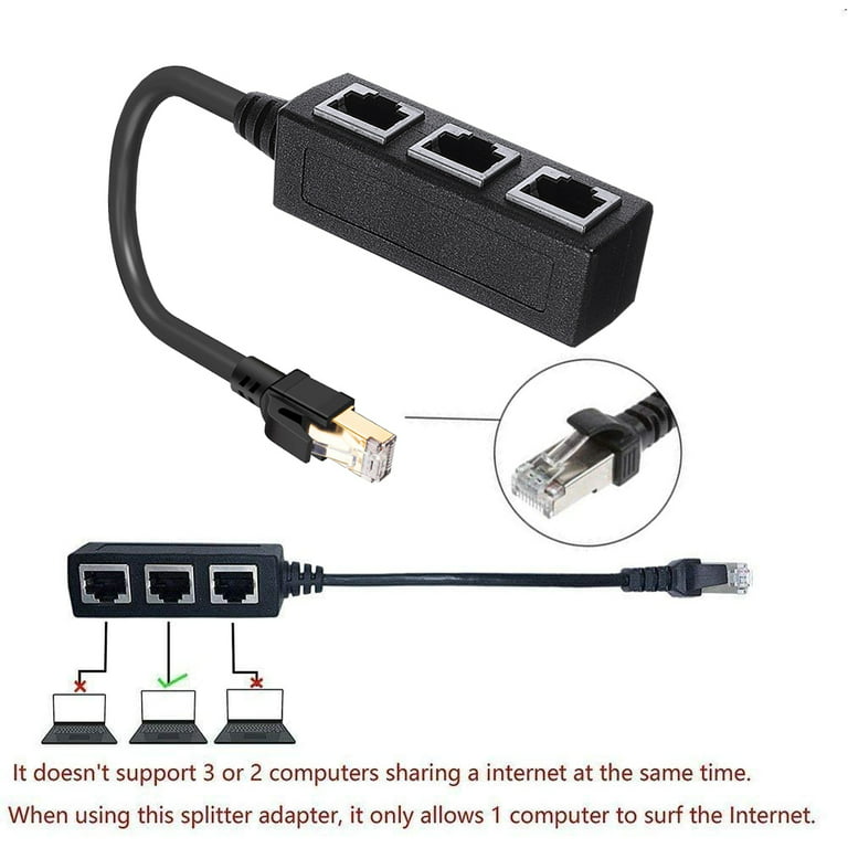 RJ45 1 to 3 Port Ethernet Cable Splitter Connector Extender for Cat 8/Cat7  