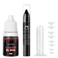 thumbnail image 1 of Kit de colmillos de vampiro con lápiz labial negro y sangre falsa - 4 pares de 4 tamaños SFX Dientes falsos Sangre de vampiro y lápiz labial gótico para maquillaje de Halloween Cosplay y accesorios pa, 1 of 1