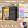 thumbnail image 3 of 2in1  6 Drawers Dresser Closet for Bedroom with Hanging Rack, LED Lights & Charging Station, Wooden Top Storage Chest of Drawers with Charging Station   Grid Panel, 3 of 7