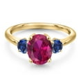 thumbnail image 3 of Gem Stone King 10K Yellow Gold Red Created Ruby and Blue Created Sapphire Engagement Ring for Women | 2.50 Cttw | Oval 9X7MM | Gemstone July Birthstone | Size 7, 3 of 6