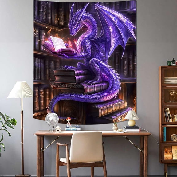 Funny Dragon Tapestry, Fantasy Animal Purple Dragon Tapestry Wall Hanging for Men Boys Bedroom, Gothic Tapestries Poster Blanket College Dorm Home Decor