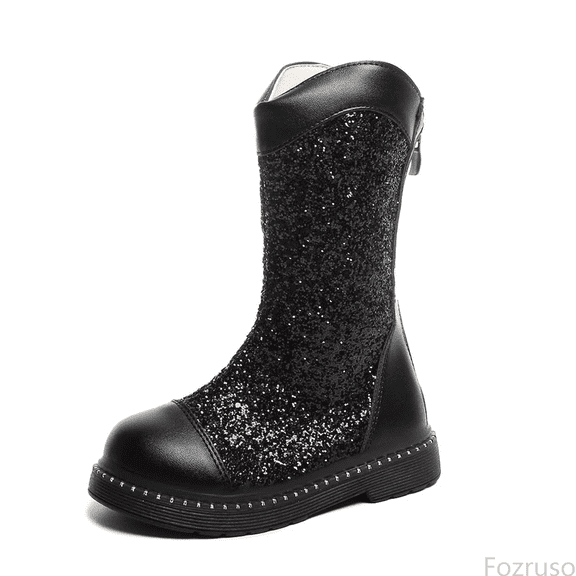 Fozruso Sparkly Leather Girls Boots Winter Fashion Sole Comfortable Ankle Booties For Toddler Kids,Mid Calf Boots Sizes 10 Little Kid(3.5-4 Years)