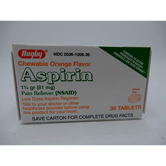 Rugby Orange Children's Aspirin Tablets, 81 mg, 36 Count