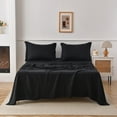 thumbnail image 6 of Jessy Home Bed Sheets Set 4 Piece King Sheet Set Black Cotton Blend Fitted Sheet, Flat Sheet & 2 Pillowcases Bedding Set, 6 of 10