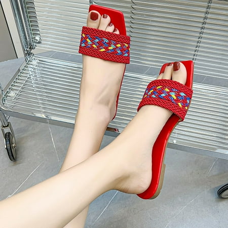 

Fashion Spring And Summer Women Slippers Woven Colorful Flat Bottom Large Size Casual Beach Open Toe Scuff Slippers for Women Slipper Flip Flops for Women House Slipper Boots for Women Slippers Women