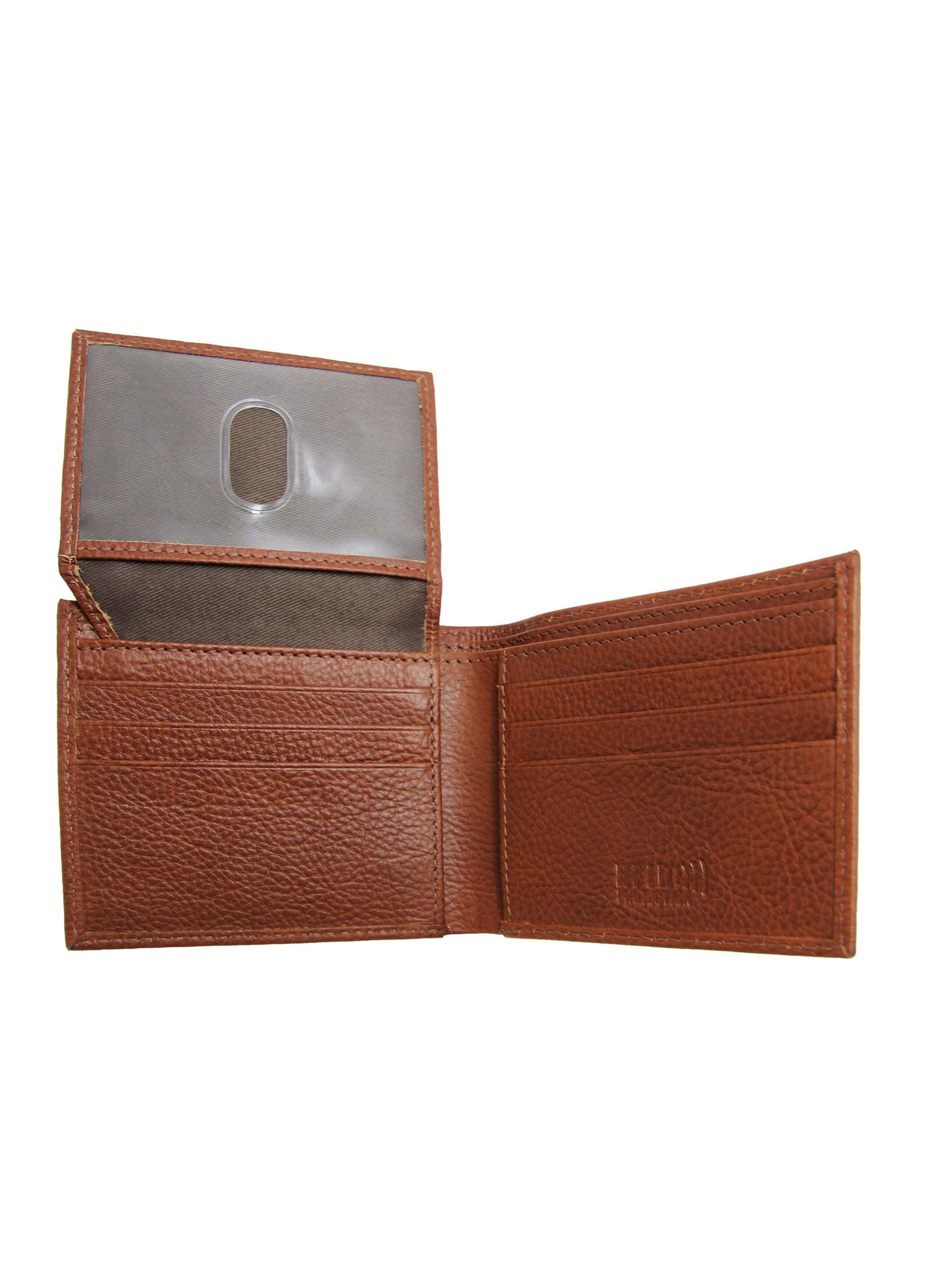 Geroge Milled Leather Passcase Wallet with Burnsihed Edge - Brown