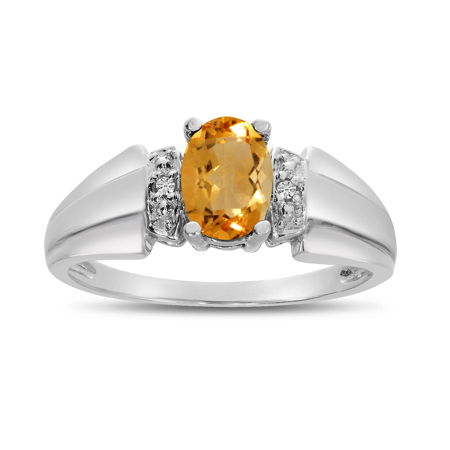 14k White Gold Oval Citrine And Diamond Ring