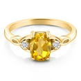 thumbnail image 2 of Gem Stone King 18K Yellow Gold Plated Silver Yellow Citrine and White Moissanite 3-Stone Rings for Women (1.38 Cttw, Gemstone November Birthstone, Oval 8X6MM, Available in Size 5, 6, 7, 8, 9), 2 of 5