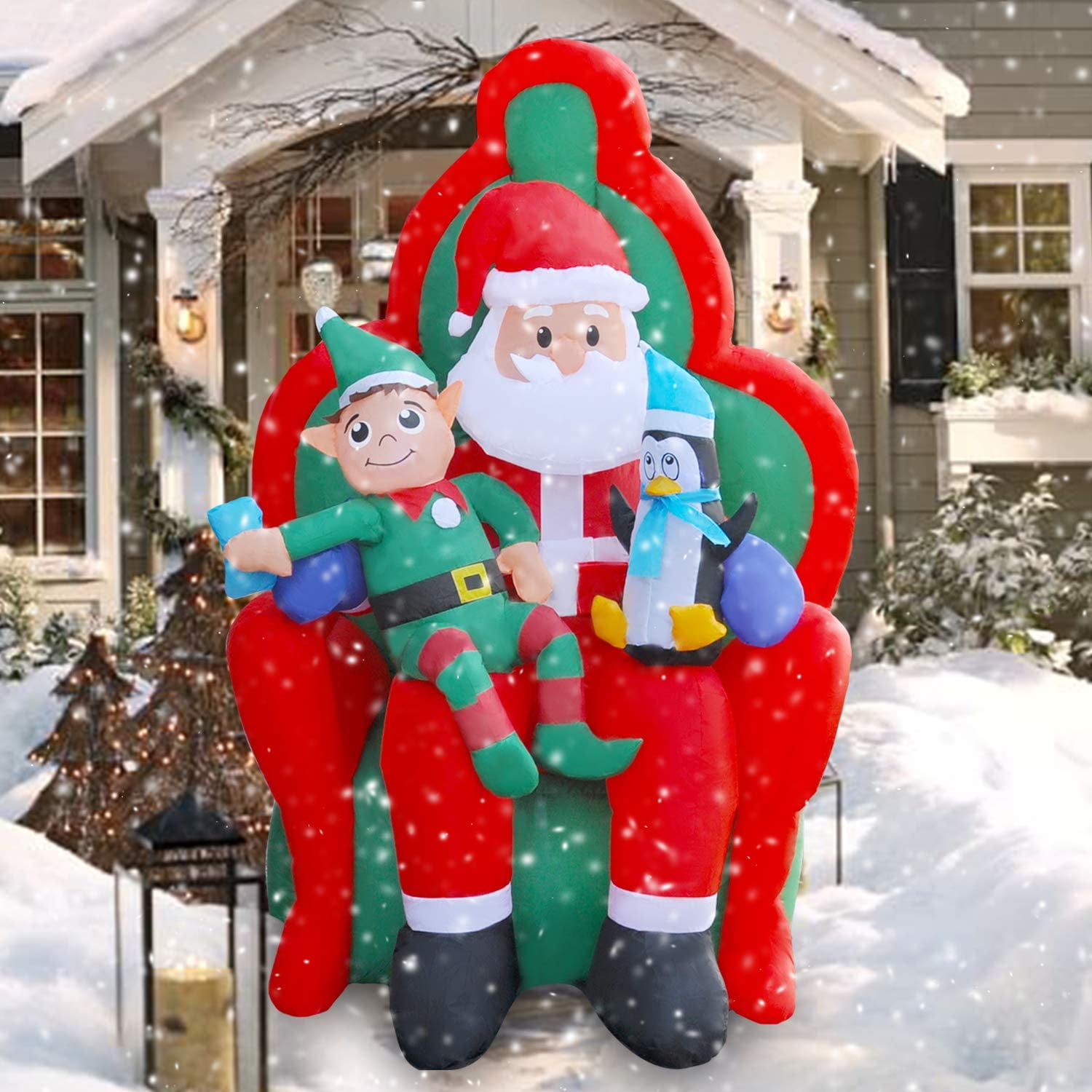 SEASONBLOW 6 Ft LED Light Up Inflatable Christmas Santa with Elf and