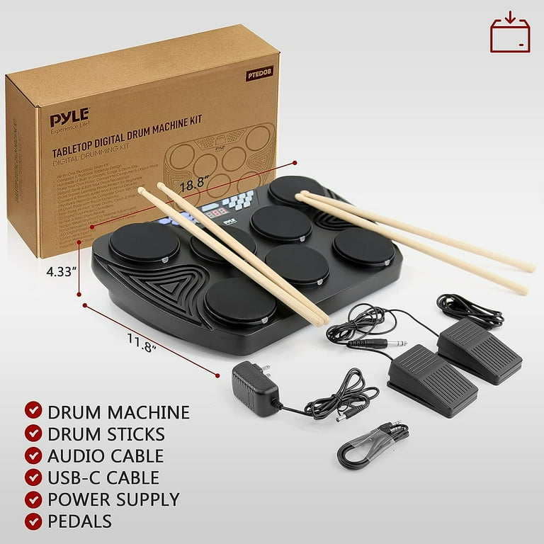 Pyle Electronic Tabletop Drum Machine Digital Drumming Kit