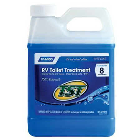 Camco TST Clean Scent RV Toilet Treatment, Formaldehyde Free, Breaks Down Waste And Tissue, Septic Tank Safe, Treats up to 8 - 40 Gallon Holding Tanks (32 Ounce