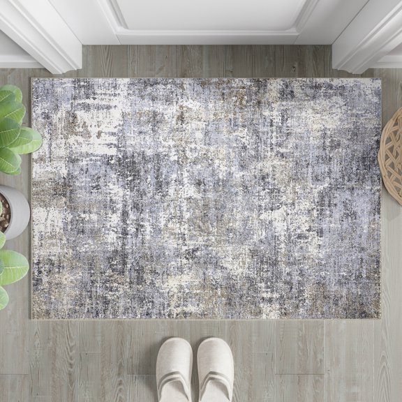 BERTHMEER Tapis 60 X 90 cm, Lavable, à Motifs Abstraits, Idéal pour une Porte, une Salle de Bain, une Chambre, une Entrée, une Cuisine Ou un Dortoir. Antidérapant et Moderne, Bleu-Gris.