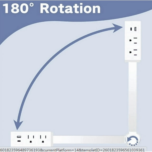 Electrical Outlet Extender Stick, Extendable Design for Hard-to-Reach Spots, 180° Rotatable with 2 AC Outlets, USB-A & USB-C Ports,Square, White