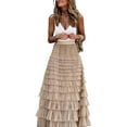 thumbnail image 2 of Women'S Long Maxi Tulle Skirts A Line Ruffle High Waisted Tiered Layered Mesh Tutu Skirt Petticoat Apricot M, 2 of 8